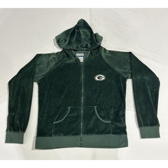 Green Bay Packers Womens Reebok Green Velour Full Zip Hoodie Sweatshirt  LG P1 - Picture 4 of 10